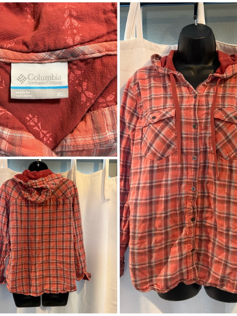 Columbia Red Plaid Hooded Button-Down Shirt - Men's